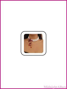 Gothic Blood Pearl Choker Layered Faux Pearl Necklace Adjustable Lobster Clasp